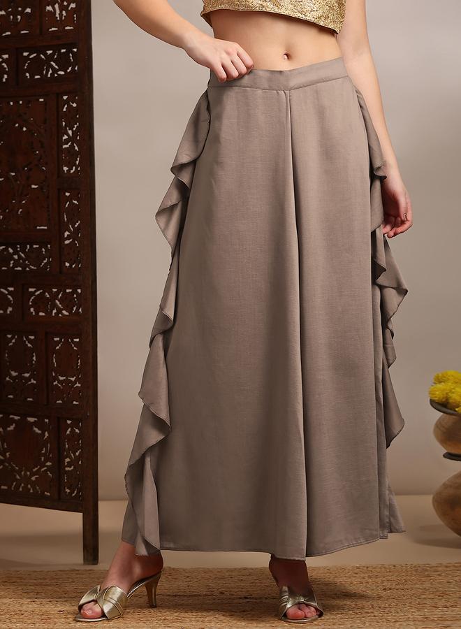 جلو باص بنطال بالازو واسع بتفاصيل مكشكشة للنساء - Image 1